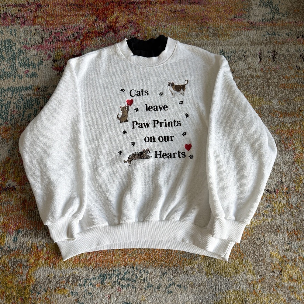 Vintage BonWorth Cat Graphic Crewneck Sweatshirt Womens XL Petite